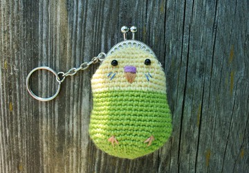 小鸚鵡, 綠色鸚鵡, 迷你零錢包, 鉤織包, 可愛小包, 包包掛飾, 鑰匙圈