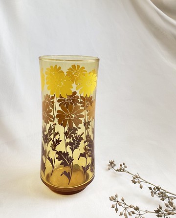 【好日戀物】美國vintage早期琥珀色花朵玻璃水杯儀式感收藏擺設