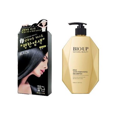 【全效呵護】BIO UP 自然美 蘊活泌境強健洗髮精500ml *2瓶+【ORIKS】Pyeonan 白髮專用5分鐘高效便捷染髮霜25入(5入/盒)