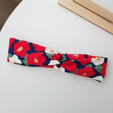 墨藍山茶花 日本布 交叉髮帶/髮飾