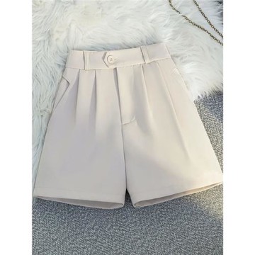 白色西裝短褲女夏季寬松小個子寬松闊腿我櫬褲松緊高腰短褲