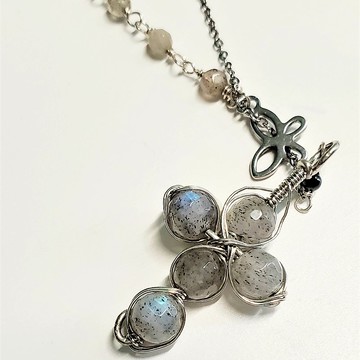 天然拉長石十字架吊墜項鍊 (附電子證書)