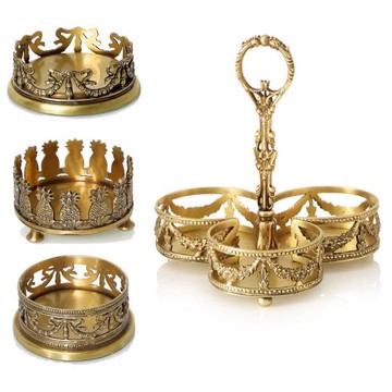 歐式銅酒架復古紅酒托餐廳裝飾酒柜擺件吧臺桌面手工雕刻金屬259