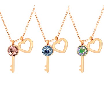 獨家自訂玫瑰金 純鋼項鍊 璀璨系列閃鑽鑰匙愛心鎖骨項鏈 - BEMYLOVE & DUSHA