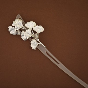 銀色銀杏葉樹脂手作髮簪發釵漢服配飾