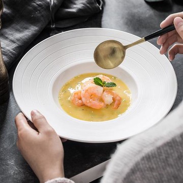 北歐餐具拉絲紋釉下彩圓形草帽碗飛碟餐廳擺盤沙拉深湯盤酒店飯館