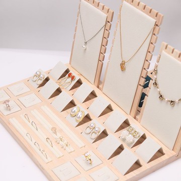 實木珠寶柜臺展示套裝飾品項鏈戒指耳釘擺件架一體展示道具首飾架 z7313