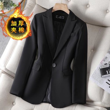 加厚夾棉黑色西裝外套女秋冬2024新款職業正裝面試套裝氣質工作服