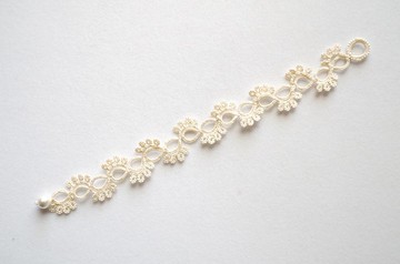 梭織蕾絲和棉質珍珠手鍊 米色