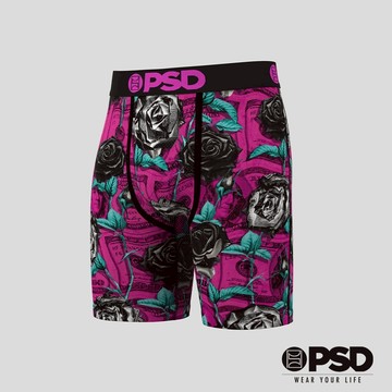 【PSD Underwear 官方旗艦店】FLORAL- 平口四角褲-黑玫瑰-粉色