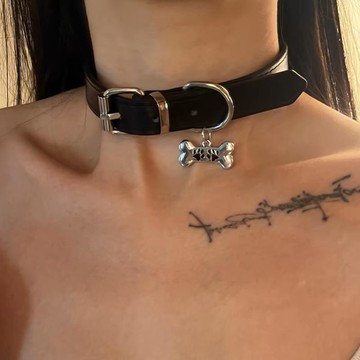 快速出貨 台灣現貨新款Y2K暗黑色頸環choker皮質小狗吊牌朋克項圈亞文化ins風項鏈女