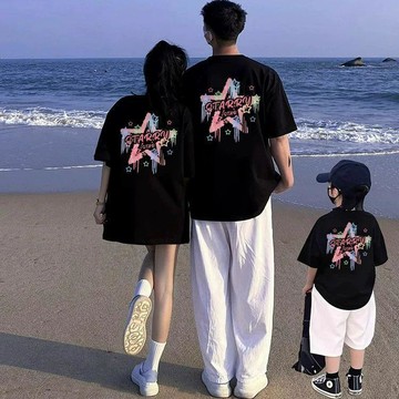 台灣出貨 高端洋氣親子裝夏天短袖 大尺碼純棉親子服 夏季親子裝 夏天情侶上衣 家庭裝 家庭服 全家裝 全家服 母女裝夏天