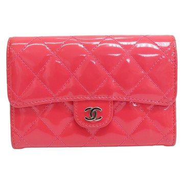 CHANEL 香奈兒 紅色 菱格紋 漆皮 銀扣 扣式中夾 【二手名牌BRAND OFF】