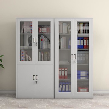 鐵皮柜辦公室文件柜玻璃雙門儲物柜子檔案資料財務收納帶鎖柜/文件櫃/資料櫃/檔案櫃/辦公櫃/儲物櫃/收納櫃/置物櫃/更衣櫃/多層櫃/公文櫃