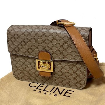正品 CELINE 單肩包，馬車五金，碎石，PVC，皮革，米色，復古，二手
