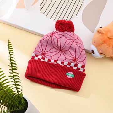 童和柄麻葉刺繡雙層反摺帽