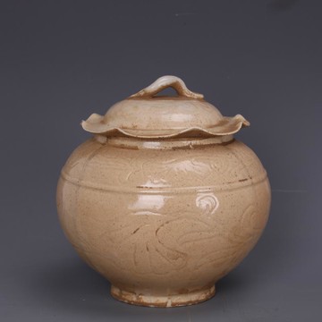 宋湘湖窯開片雕花紋蓋罐民間收藏仿古瓷器老貨舊貨古董擺件古玩