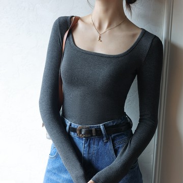 現貨秒出💗莫代爾T恤女 秋冬打底衫黑色低領女春秋季 上衣長袖內搭韓版修身顯瘦上衣打底衫