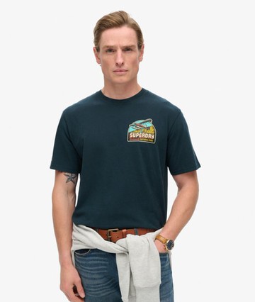 Superdry Men's Travel Postcard Chest Print T-shirt Navy Size: XL