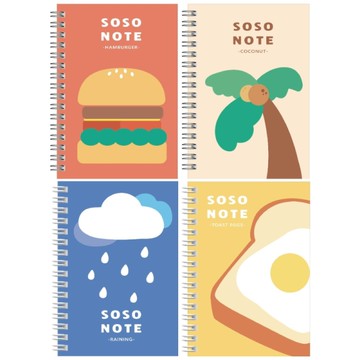 SOSO 側翻筆記本A 72K-漢堡/椰子/下雨/吐司