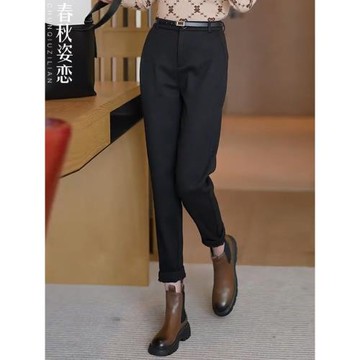 加絨毛呢西褲女2026秋冬新款高腰呢子哈倫小腳馬丁靴搭配煙管褲子