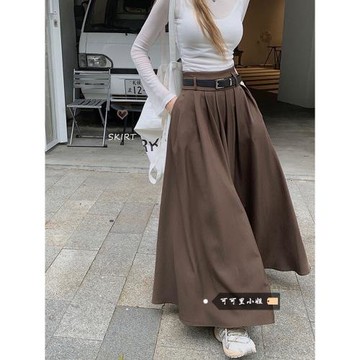 復古西裝半身裙女秋季2025新款高腰顯瘦百褶裙長款大擺裙A字裙子