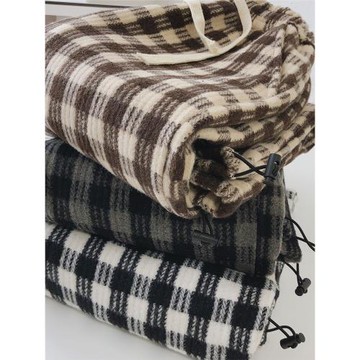 JU厚保暖格子褲女冬季高腰直筒休閑闊腿褲寬松顯瘦加絨加厚束腳褲