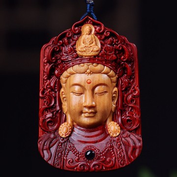 檀香572牌鑲嵌投影版觀音度母461牌 汽車掛木質吊墜胸牌紫檀掛飾