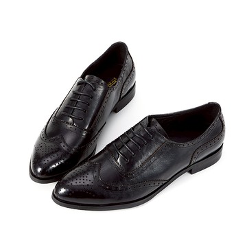 [獨家訂製楦型]全真皮翼紋雕花尖頭紳士牛津鞋 黑色