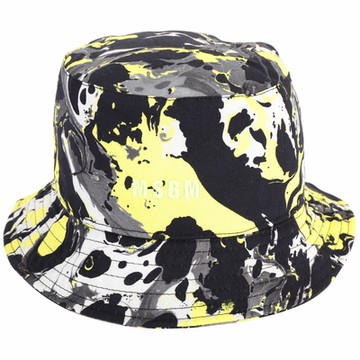 MSGM 字母刺繡撞色潑墨感棉質漁夫帽(黑x黃色)