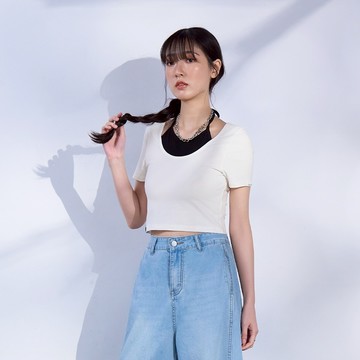 CACO-微辣穿搭假兩件綁帶上衣(二色)-女【J2NA015】