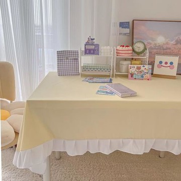 桌布風日系原宿風布藝餐桌桌布學生書桌花邊純色北歐茶幾裝飾
