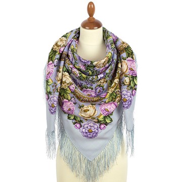 Pavlovo Posad 俄羅斯披肩 100% 羊毛圍巾包裹絲綢流蘇 125x125 厘米 2000-13