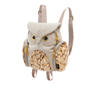 Morn Creations 貓頭鷹後背包-淺灰皮草(S)