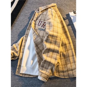 小香風外套男設計感小眾高級感痞帥夾克潮牌寬松休閑美式格子襯衫