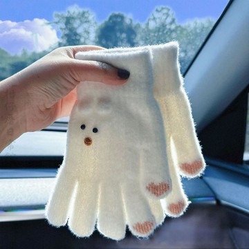 🔥2件9折🍊臺北出貨🍊可開發票保暖手套學生韓版加厚毛絨卡通情侶款騎車五指護手眼睛女冬可愛