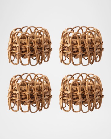 Provence Rattan Whitewash Napkin Rings, Set of 4
