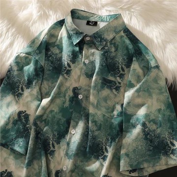 夏威夷沙灘花襯衫男短袖ins潮夏季薄款冰絲高級感襯衣設計感小眾