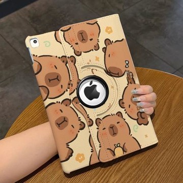 水豚圍觀360旋轉支架皮套適用ipad10保護套10.2寸平板殼2022新款mini7蘋果Air6/5橫豎10.9防摔ipadpro11硬殼