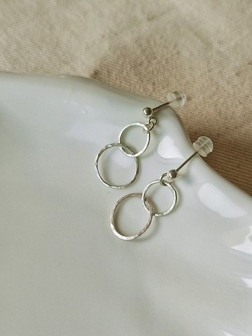 錘紋雙圈耳環 SV925