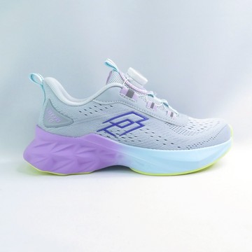 LOTTO LT4AKR8318 躍風810 中大童 轉扣彈力避震跑鞋 免綁鞋帶 灰/粉紫【iSport愛運動】