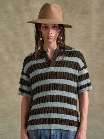 BUBBLE STRIPE POLO SWEATER [BROWN/GREEN] (atb1246m)