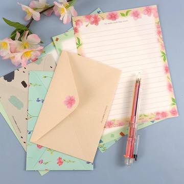 Chuyu 信套組/信封+信紙+貼紙/三合一信套裝組/春暖花開信箋