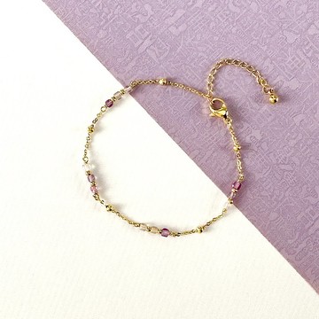 紫螢石316醫療鋼手鍊/抗敏鋼 寶石手鍊 水晶手鍊 14K金色 輕珠寶