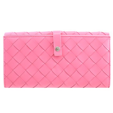 BOTTEGA VENETA 608072 經典編織小羊皮釦式長夾.亮粉