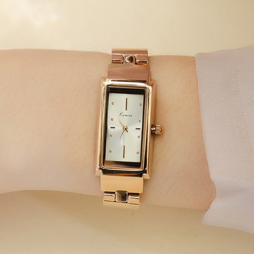 KIMIO晴空萬里炫光方形金屬鍊帶手錶【WKI6586】-白面玫金帶