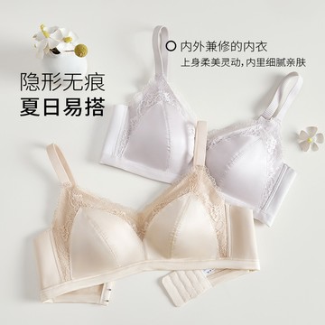 無痕法式蕾絲油光緞面內衣女小胸聚攏無鋼圈防下垂收副乳文胷罩