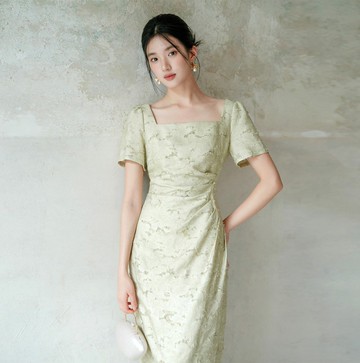【松雪綠】新中式復古中國風 收腰捏褶/改良旗袍