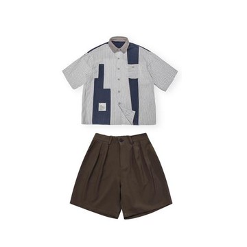 日系男女寬松休閑阿美咔嘰簡約純色寬松闊腿西裝夏日短褲中褲舒適