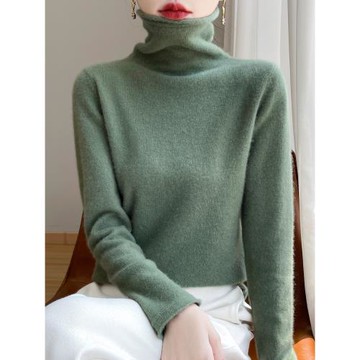 內搭寬松保暖套頭羊絨毛衣女秋冬新款堆堆領長袖羊毛針織打底衫潮